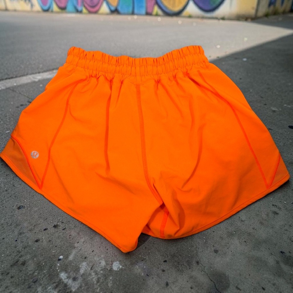 Lululemon Hotty Hot High-Rise Lined Shorts 4" Neon Orange Running Gym Womens 4 - Picture 3 of 9